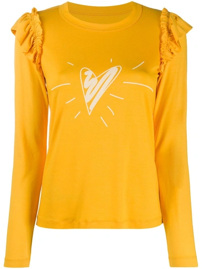 Shop Viktor & Rolf X Calida Heart-print Ruffled T-shirt In Yellow