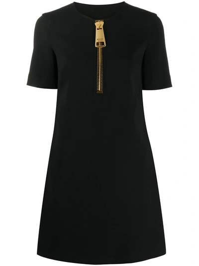 Shop Moschino Zip Detail Dress In Black