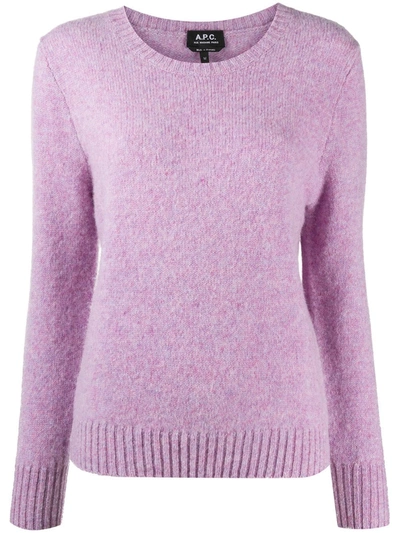 Shop Apc Knitted Wool Jumper In Purple