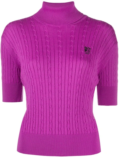 Shop Msgm Cable-knit Turtle Neck Top In Purple