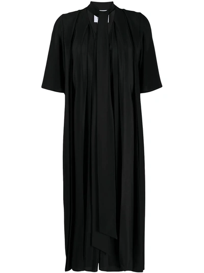 Shop Erika Cavallini Pleated Midi Shift Dress In Black