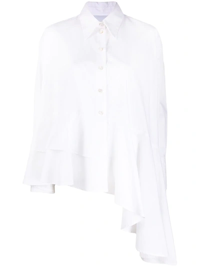 Shop Erika Cavallini Long-sleeve Asymmetric Hem Shirt In White