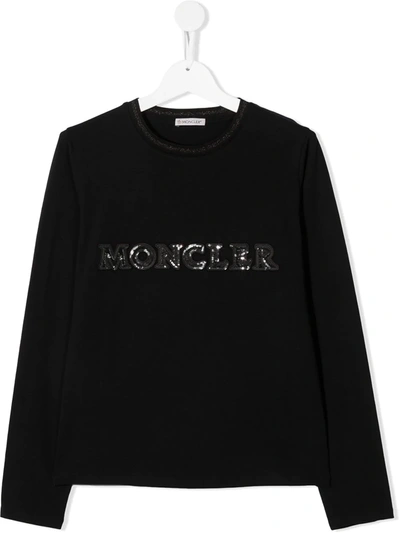 Shop Moncler Teen Logo-embellished Long Sleeved T-shirt In Black