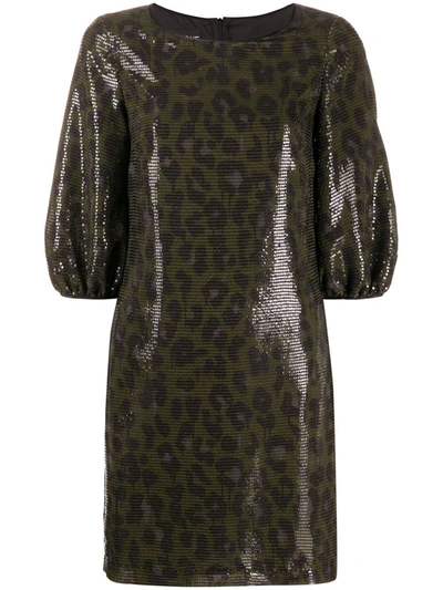 Shop Boutique Moschino Sequin Leopard Print Dress In Green