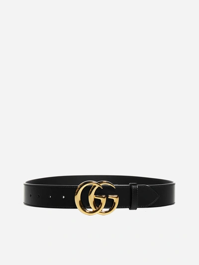 Shop Gucci Cintura In Pelle Con Logo Gg Marmont In Black