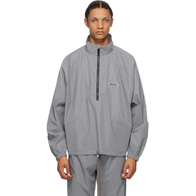 Grey Reflective Half-zip Track Jacket In Silver Refl