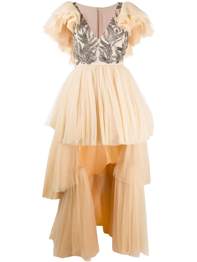 Shop Parlor Sequin Tulle Evening Dress In Neutrals