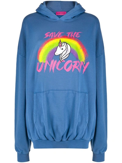 Shop Ireneisgood Unicorn Print Hoodie In Blue