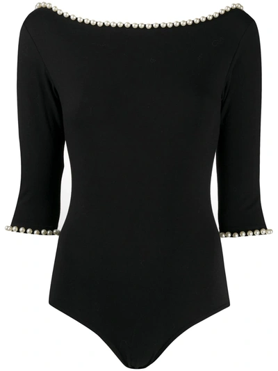 Shop Marc Jacobs Faux-pearl Embellished Bodysuit In Black