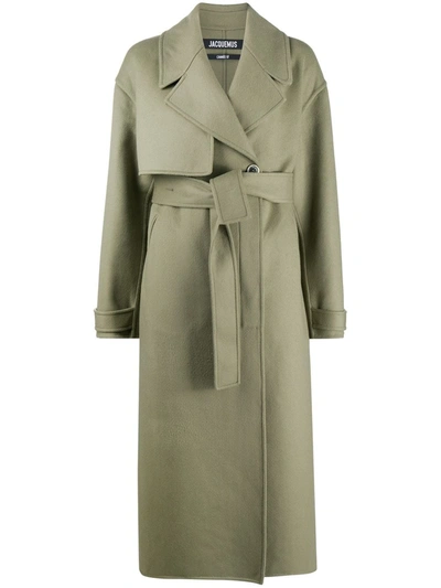 Shop Jacquemus Single-breasted Belted Coat In Green