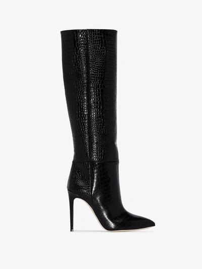 Shop Paris Texas Black 105 Mock Croc Knee-high Boots