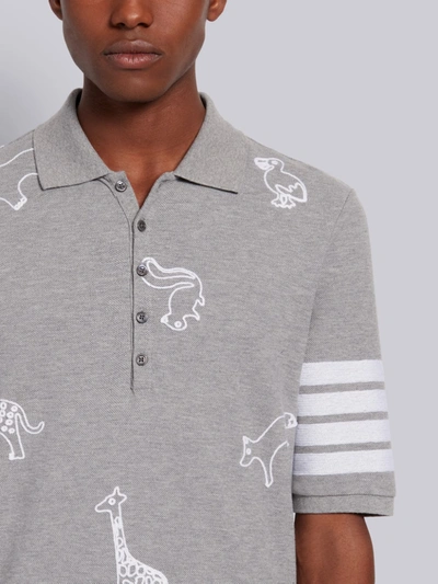 Shop Thom Browne Light Grey Cotton Pique Multi-animal Icon V-neck 4-bar Polo