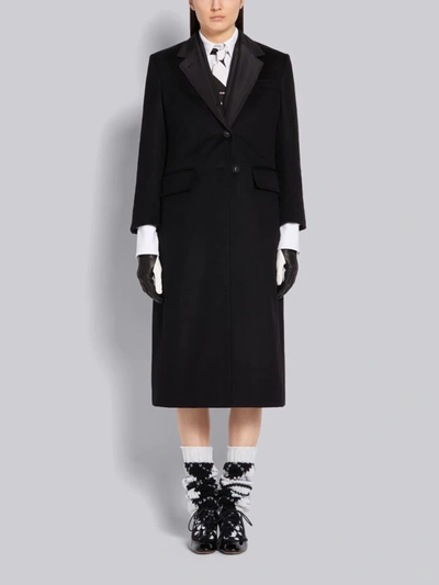 Shop Thom Browne Black Cashmere Zibeline Wide Lapel Overcoat
