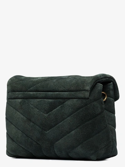 Shop Saint Laurent Green Loulou Suede Shoulder Bag
