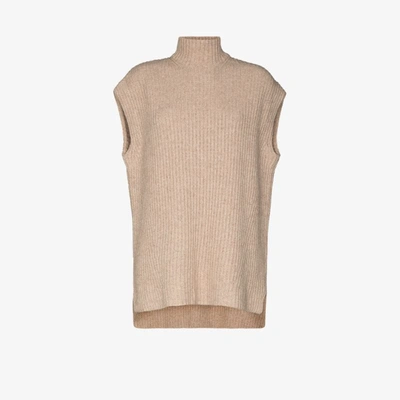 Shop Ganni Ribbed Knit Sweater Vest In Neutrals
