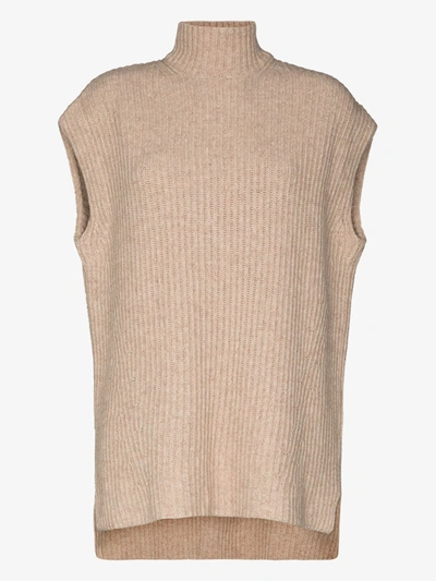 Shop Ganni Ribbed Knit Sweater Vest In Neutrals