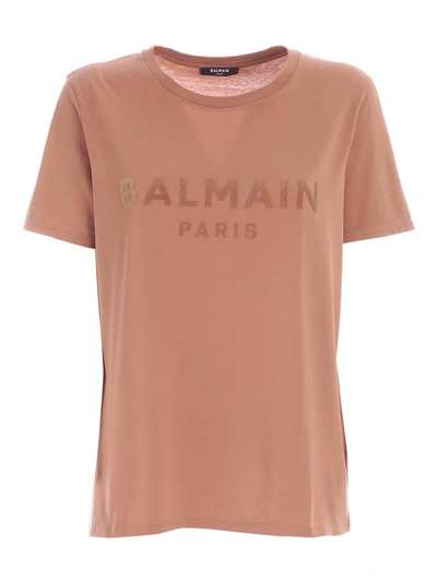 Shop Balmain T-shirt In Light Brown