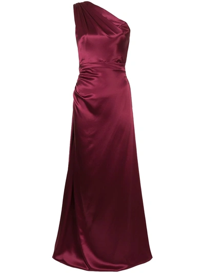 Shop Dolce & Gabbana Draped Silk Evening Gown In Red