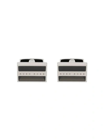 Shop Hugo Boss Rectangular Contrast-core Cufflinks In Silver