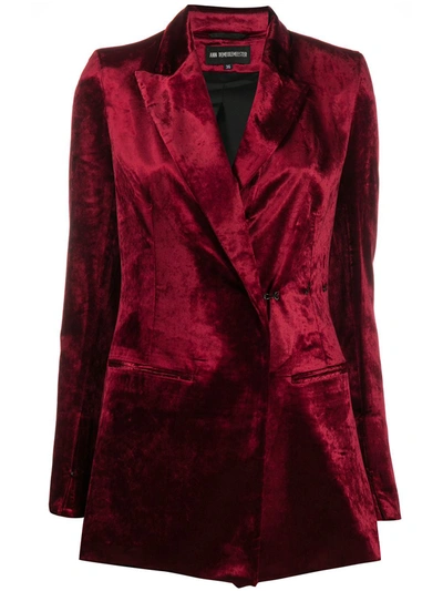 Shop Ann Demeulemeester Velvet Longline Blazer In Red