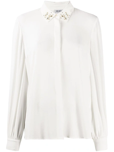 Shop Liu •jo Embellished-collar Long Sleeved Shirt In White