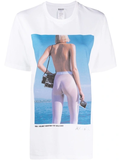 Shop Wolford X Helmut Newton Cotton T-shirt In White