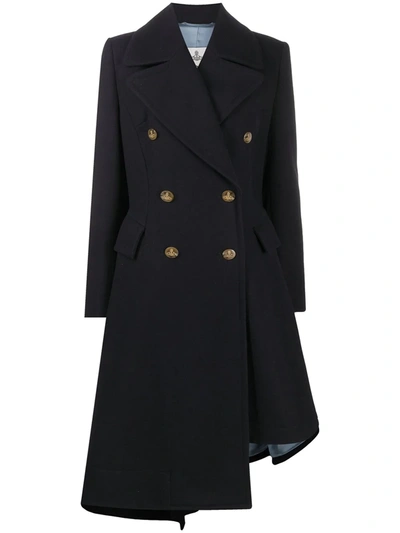 Shop Vivienne Westwood Anglomania Double-breasted Asymmetrical Coat In Blue