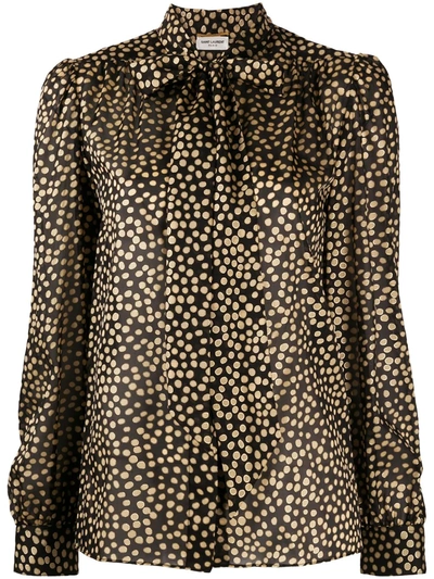 Shop Saint Laurent Dot Print Silk Shirt In Black