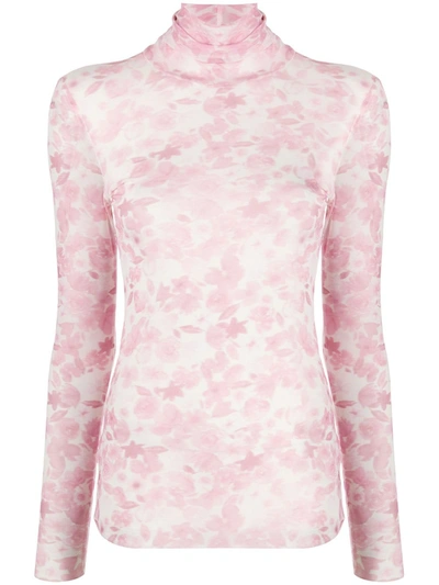 Shop Ganni Sheer Floral-print Top In Pink