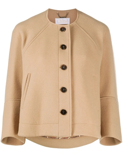 Shop Chloé Cropped Button-up Jacket In Neutrals