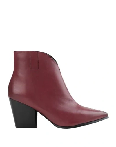 Shop Bruno Premi Woman Ankle Boots Burgundy Size 10 Bovine Leather In Red