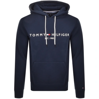 Tommy Hilfiger Embroidered Flag Logo Hoodie In Black In Navy