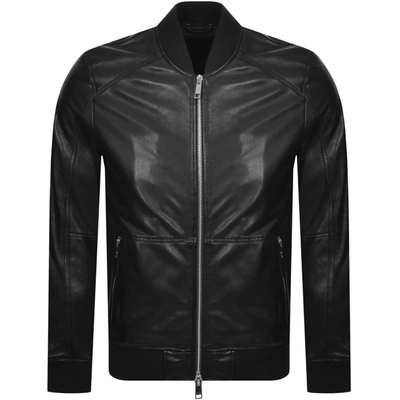 Shop Armani Exchange Leather Bomber Jacket Black