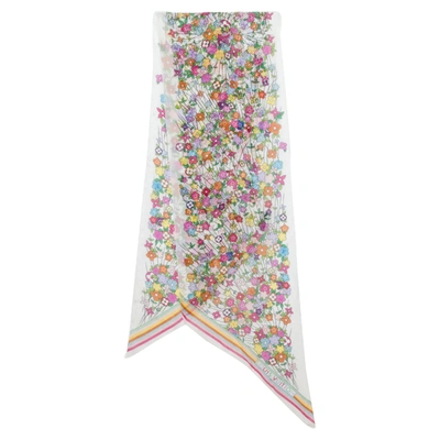 Pre-owned Louis Vuitton Multicolor Floral Print Silk Olivia Scarf In White