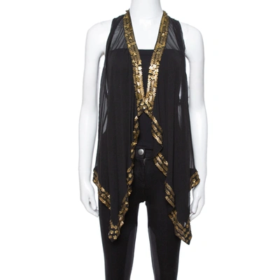 Pre-owned Diane Von Furstenberg Black Silk Gold Sequin Embellished Ellowyn Vest M