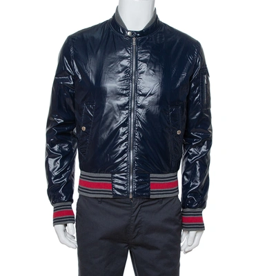 Pre-owned Gucci Navy Blue Zip Front Bomber Jacket S