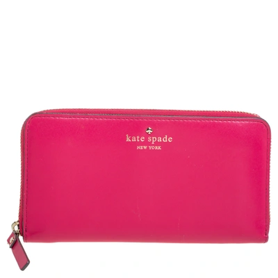 Pre-owned Kate Spade Pink Leather Lacey Zip Around Wallet
