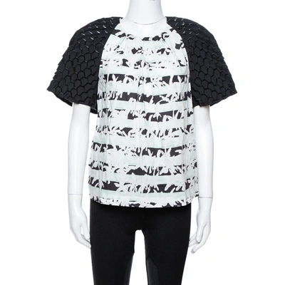 Pre-owned Kenzo White Printed Cotton Puff Sleeve Top M