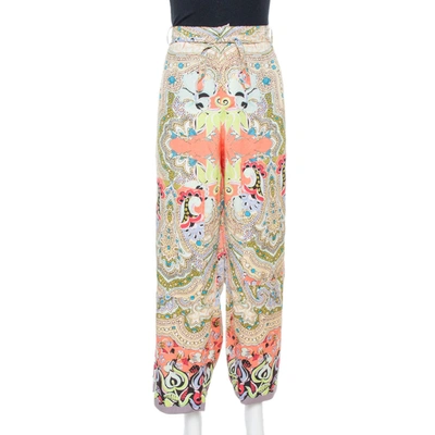 Pre-owned Etro Multicolor Floral Print Silk Crepe Palazzo Pants L