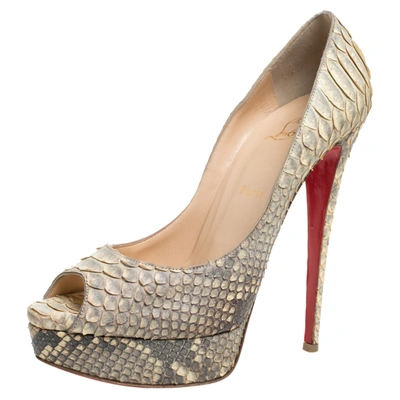 Pre-owned Christian Louboutin Grey/beige Python Leather Altadama Peep Toe Platform Pumps Size 41