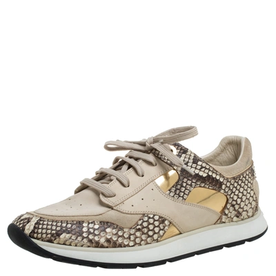 Pre-owned Louis Vuitton Beige Suede Leather And Python Trim Run Away Low Top Sneakers Size 39