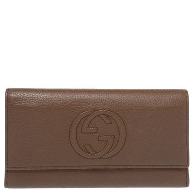 Pre-owned Gucci Brown Leather Soho Continental Flap Wallet