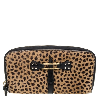 Pre-owned Jimmy Choo Animal Print Calf Hair Zip Around Wallet In Brown