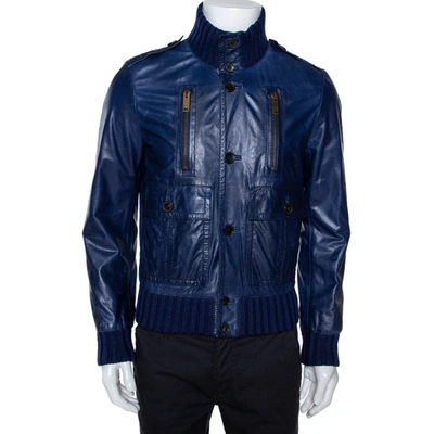 Pre-owned Gucci Leather Jacket In Blue