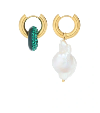 珍珠装饰24K镀金圈形耳环