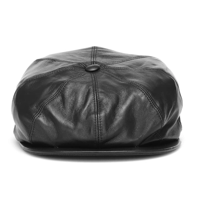Shop Gabriela Hearst Tremelo Leather Newsboy Cap In Black