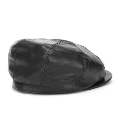 Shop Gabriela Hearst Tremelo Leather Newsboy Cap In Black