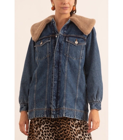 Shop Ganni Teddy Denim Jacket In Denim In Blue