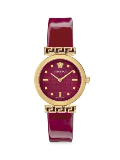 Shop Versace Men's Meander Goldtone Leather Strap Watch In Red