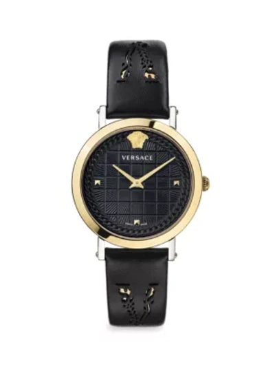 Shop Versace Men's Medusa Chain Goldtone Leather Strap Watch In Black